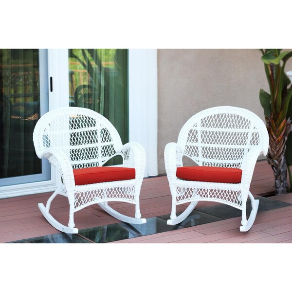 Jeco W00209-R-2-FS018-CS White Wicker Rocker Chair with Red Cushion, 2PK W00209-R_2-FS018-CS - main